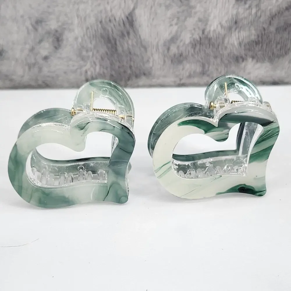 12 Heart Shaped Cutout Claw Clips Hair Accessories Multiple Colors Marble Swirl